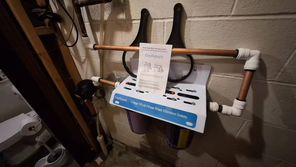 Whole-house water filtration equipment used during water filtration installation work near Buckeye, AZ