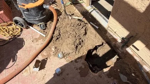Opened concrete and pipe access for slab leak work for slab leak in Verrado, Buckeye